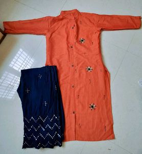 Orange Kurta With Embellished Dupatta