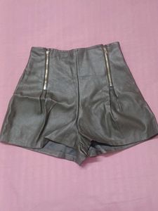 Faux Leather Zipper Shorts