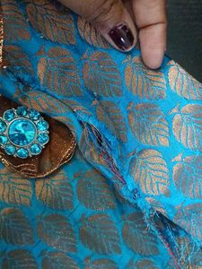 Girl's Blue &amp; Gold Brocade Top