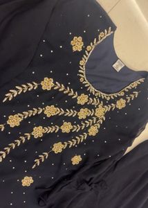 Elegant Navy Blue Kurta Set with  Embroidery