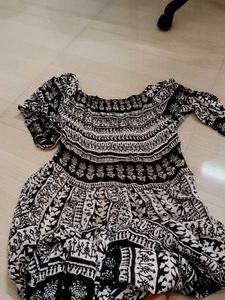 Boho Black &amp; White Print Maxi Dress