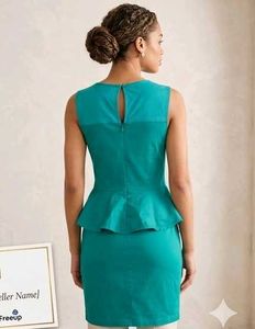 Elegant Teal Peplum Dress with Chain Belt