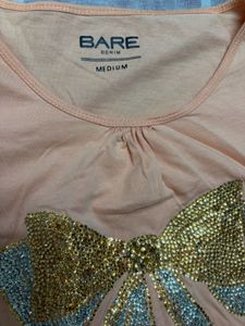 Peach Bow Sequin T-Shirt