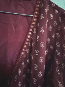 Maroon Printed Kurta with Skirt Set