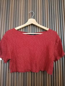 Red Cropped Ribbed Top