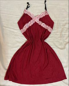 y2k pink lace red babydoll dress