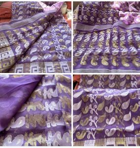 Beautiful Purple Saree with Gold Motifs