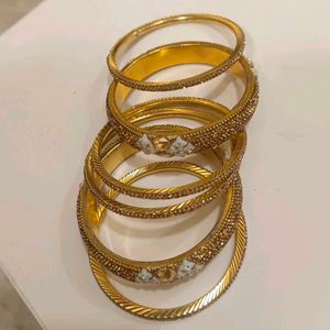 Gold &amp; White Beaded Bangles