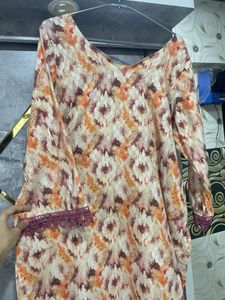 Stylish Printed Kurta with Lace Detail