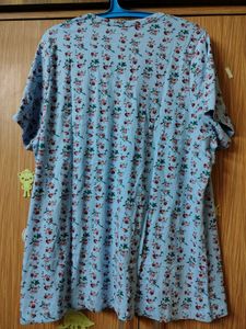 Light Blue Floral Print Night Suit
