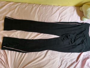 Black Athletic Pants with Pink Stripe