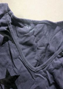 Grey Star Print V-Neck T-Shirt