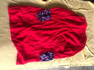 Printed Red Kurta Top With Work And Buttons