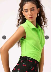 Dressberry solid shirt collar sleeveless wrap top