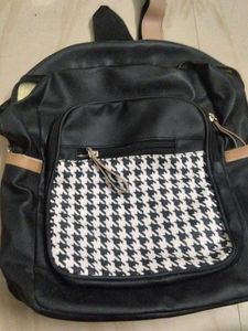 Chic Black Backpack with Houndstooth Detail