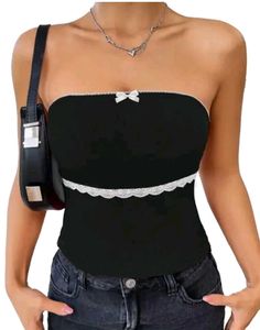 Solid Women Lace Detailed Bow Front Tube Top