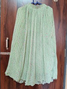 Light Green Floral Pleated Skirt