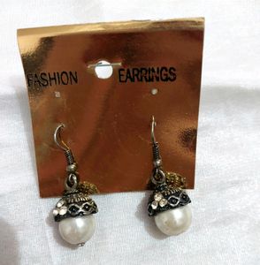 Combo Of Golden Oxidized Earrings, Oxidized Jhumki, Leather Bangle And Red Jhumki