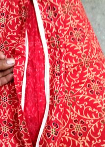 Jaipuri Red Designed King Size Bed Sheet