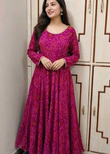 Women's Rani Bandhani Print AnarkaliKurta Set with