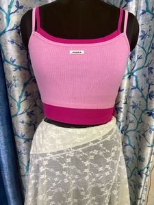 Pink Ribbed Crop Tank Top