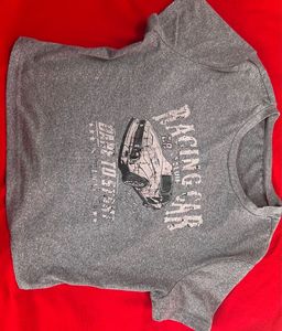Grey Graphic T-Shirt with Racing Car Print