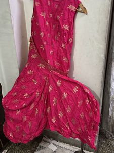 Vibrant Pink cowl tunic with Gold Print