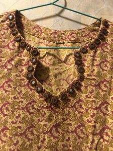 cotton block print anarkali full suit set.