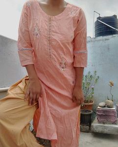 Peach Embroidered Kurta