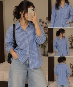 Blue Striped Button-Up Top