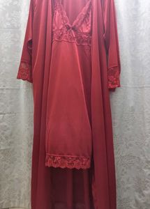 Elegant Red Lace Trim Nightgown
