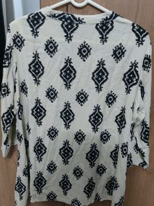 Cream &amp; Black Patterned Kurta