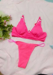 Neon Pink Ribbed Bikini Set