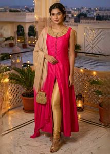 Pink Kurta with Embellished Neckline