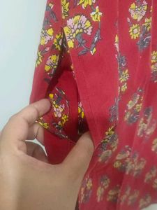 Red Floral Print Kurta
