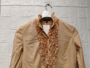 New with tag Korean Ribbed Ruffle Button-Up Shirt