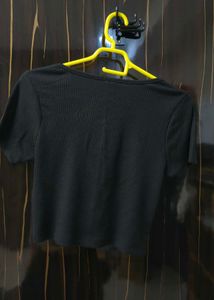 Black Button-Front Crop Top