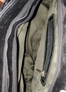 Black Leather Handbag with Brown Accents