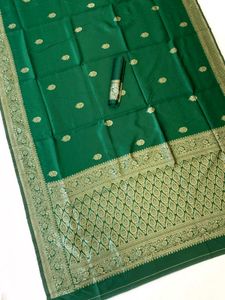 Elegant Green Silk Saree with Gold Border