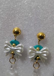 Handmade Elegant Pearl and Red Stone Drop Earrings