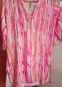 Pink Printed Cotton Kurti | Size M