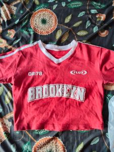 Red "Brooklyn" Graphic Cropped T-Shirt