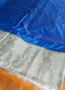 Elegant Blue Silk Saree with Intricate Border