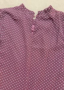 Maroon Polka Dot Puff Sleeve Top