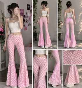 Y2K Pink Checkerboard Flare Pants