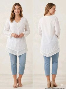 Artisan Embroidered White Cotton Kurta