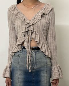 Savana Ruffled Knit Top with Tie Front