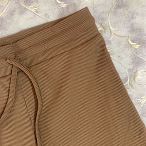 Brown Ribbed Wide-Leg Trousers