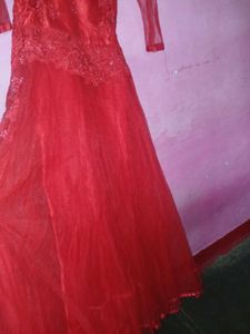 Red Embroidered Party Wear Kurta