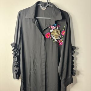 Chic Black Tunic with Leopard Embroidery
